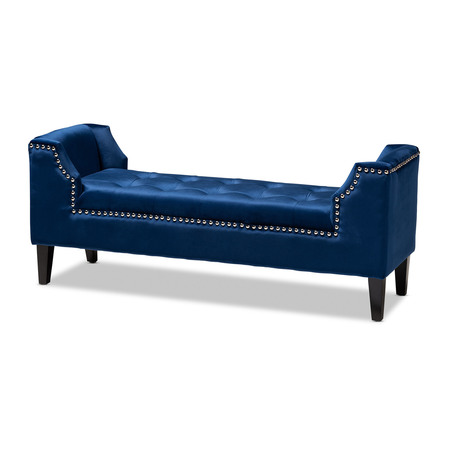 BAXTON STUDIO Perret Blue Velvet Upholstered Espresso Finished Wood Bench 153-9382